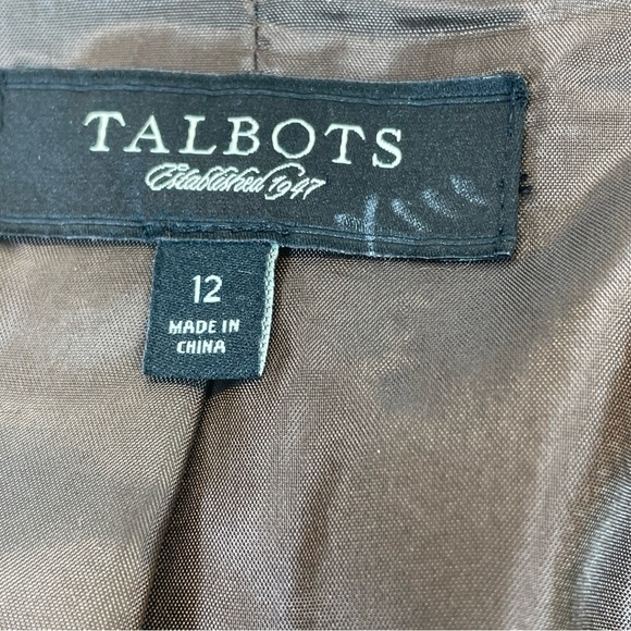 Talbots Blazer Jacket Womens 12 Green Brown Wool Blend Houndstooth Wood Button - Picture 4 of 12